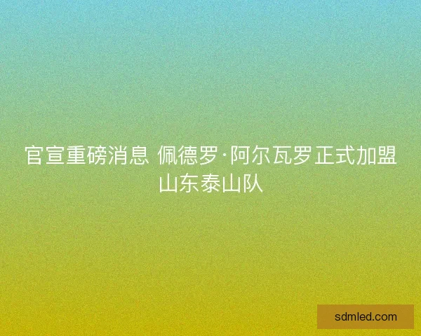 官宣重磅消息 佩德罗·阿尔瓦罗正式加盟山东泰山队